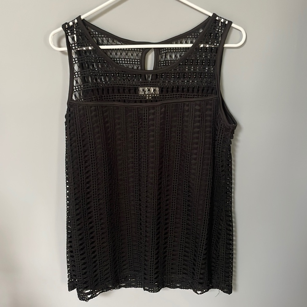 Le Rouge Womens Large Black Woven Blouse with Black Slip